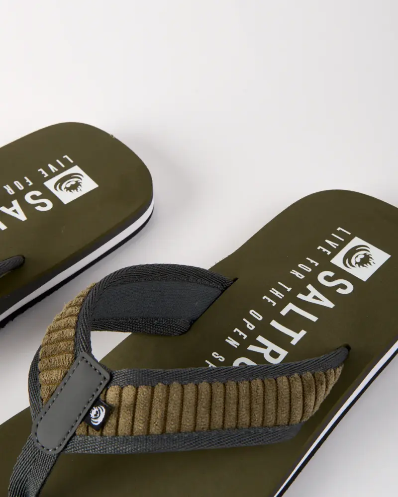 Saltrock Lines - Mens Corduroy Flip Flops - Green