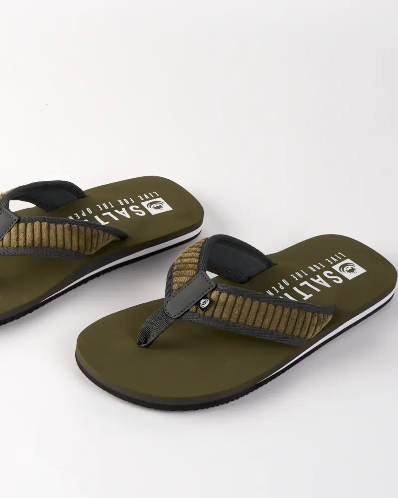Saltrock Lines - Mens Corduroy Flip Flops - Green