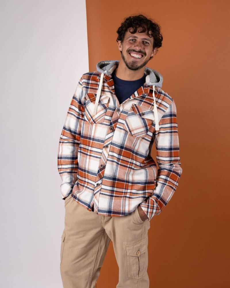 Saltrock Beale - Mens Hooded Check Shirt - Orange