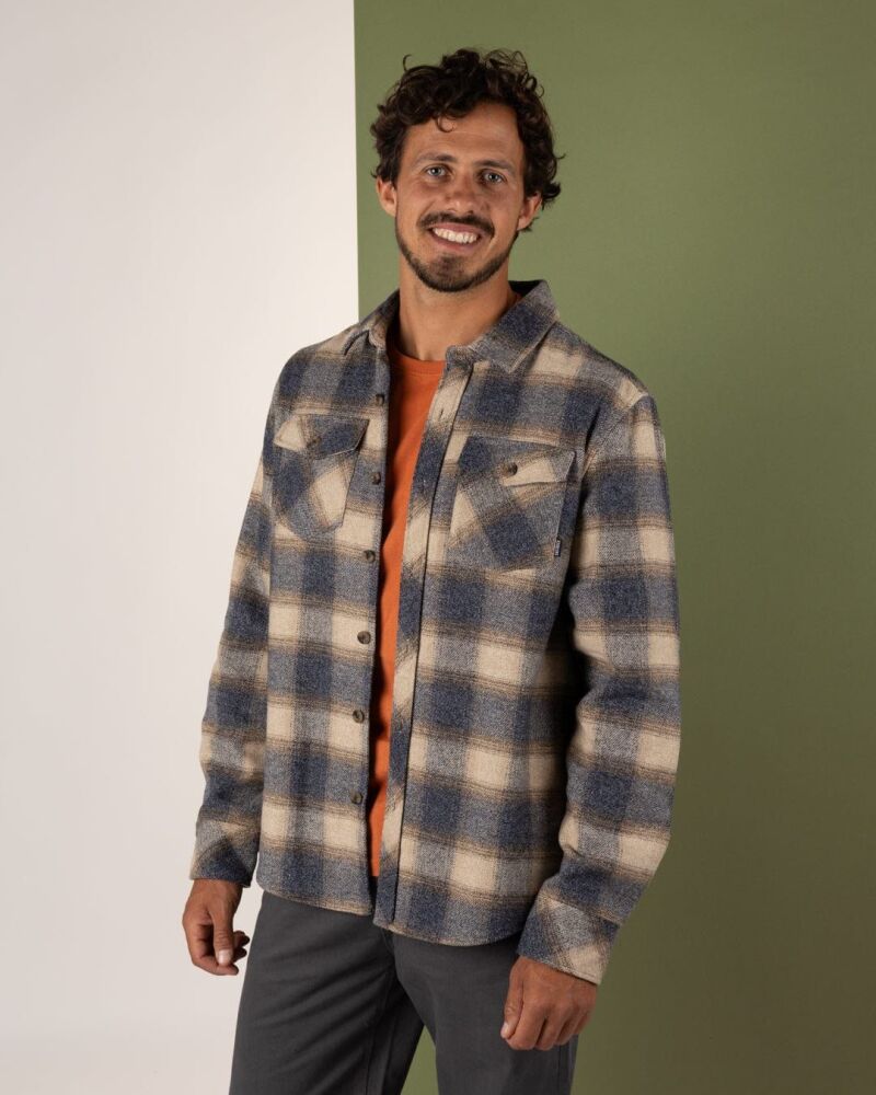 Saltrock Wilfred - Mens Check Flannel Shirt - Cream/Grey