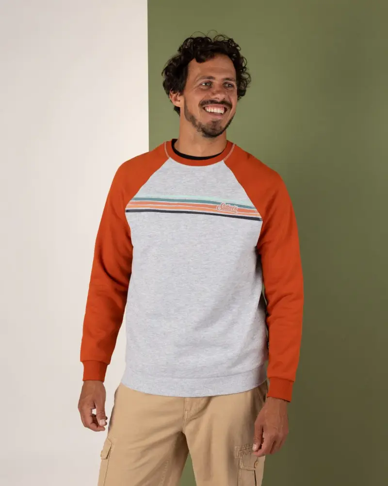 Saltrock Torn Stripe - Mens Raglan Sweat - Orange/Grey