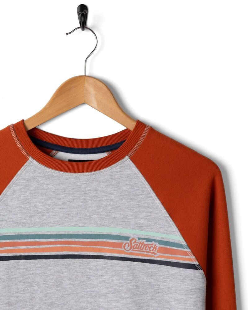 Saltrock Torn Stripe - Mens Raglan Sweat - Orange/Grey