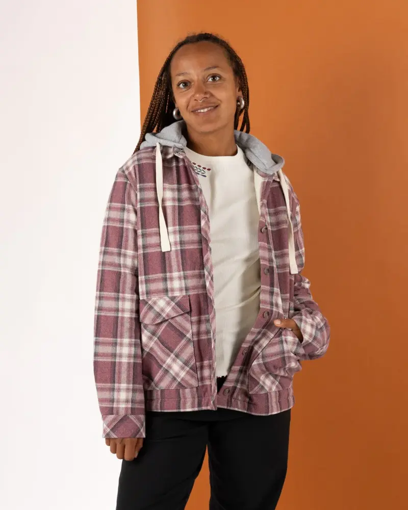 Saltrock Myla - Womens Hooded Check Shacket - Pink Check