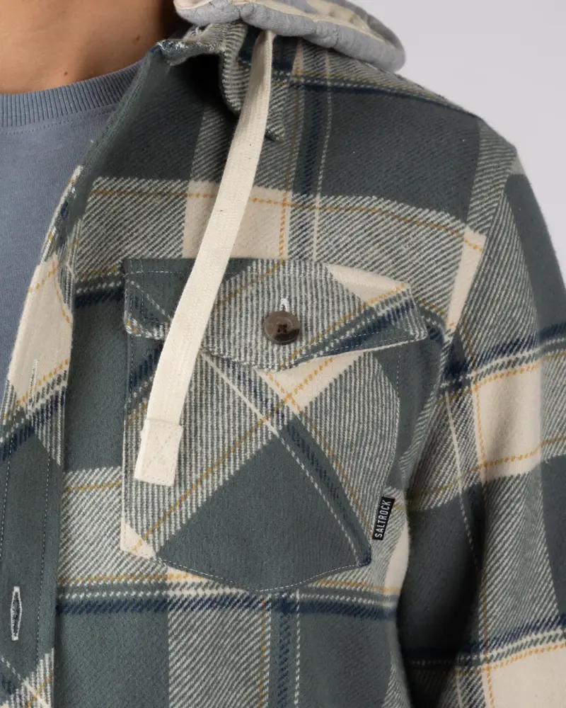 Saltrock Strait - Mens Hooded Flannel Shirt - Green - FREE P&P Royal Mail Tracked
