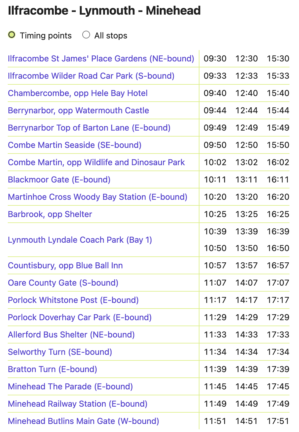 Exmoor Coaster Bus 2026 - Service 300 - Ilfracombe - Lynmouth - Minehead - Lynmouth Hotels