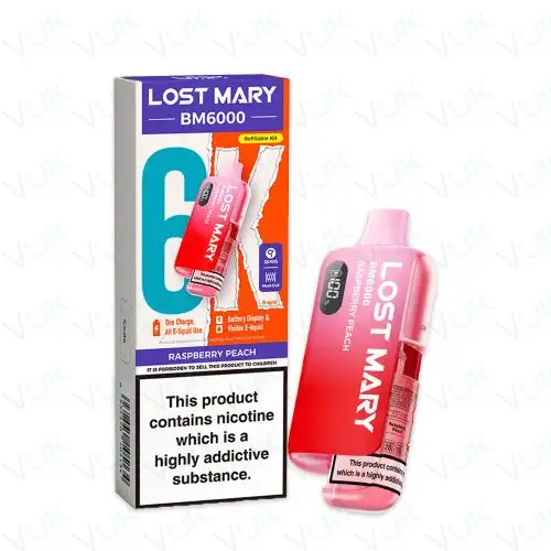 Raspberry Peach Lost Mary BM6000 Pre-filled Kit - 20mg - FREE UK delivery - &pound;8.99
