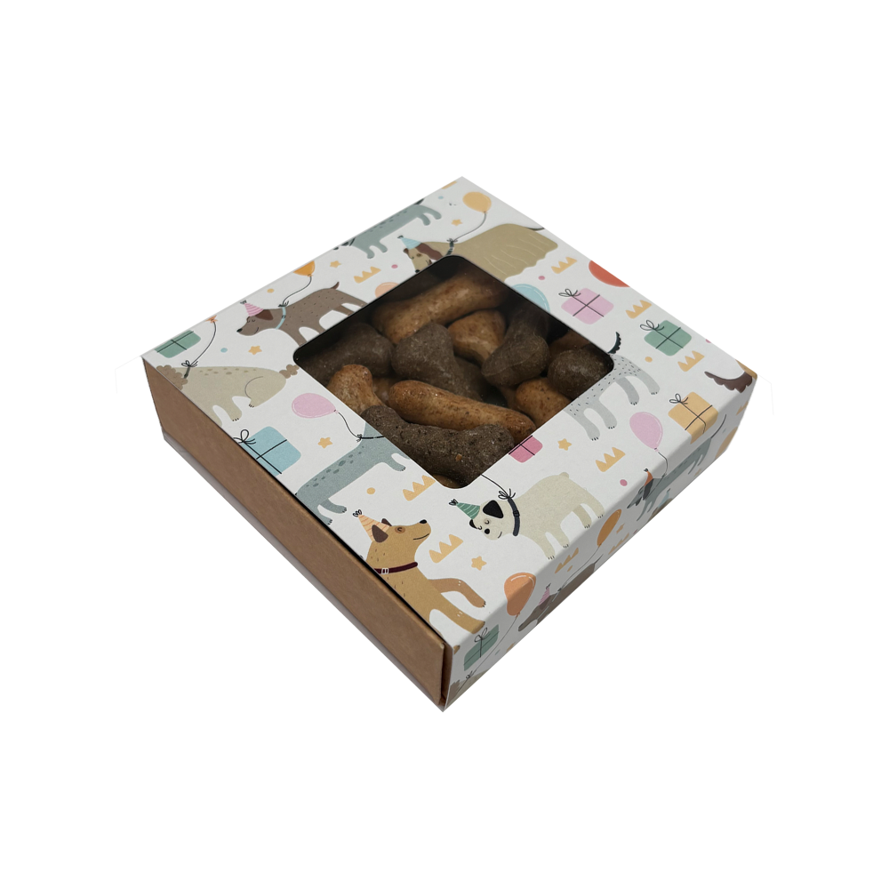 Dog Birthday Square Box Small with Window - 118 x 118 x 30mm