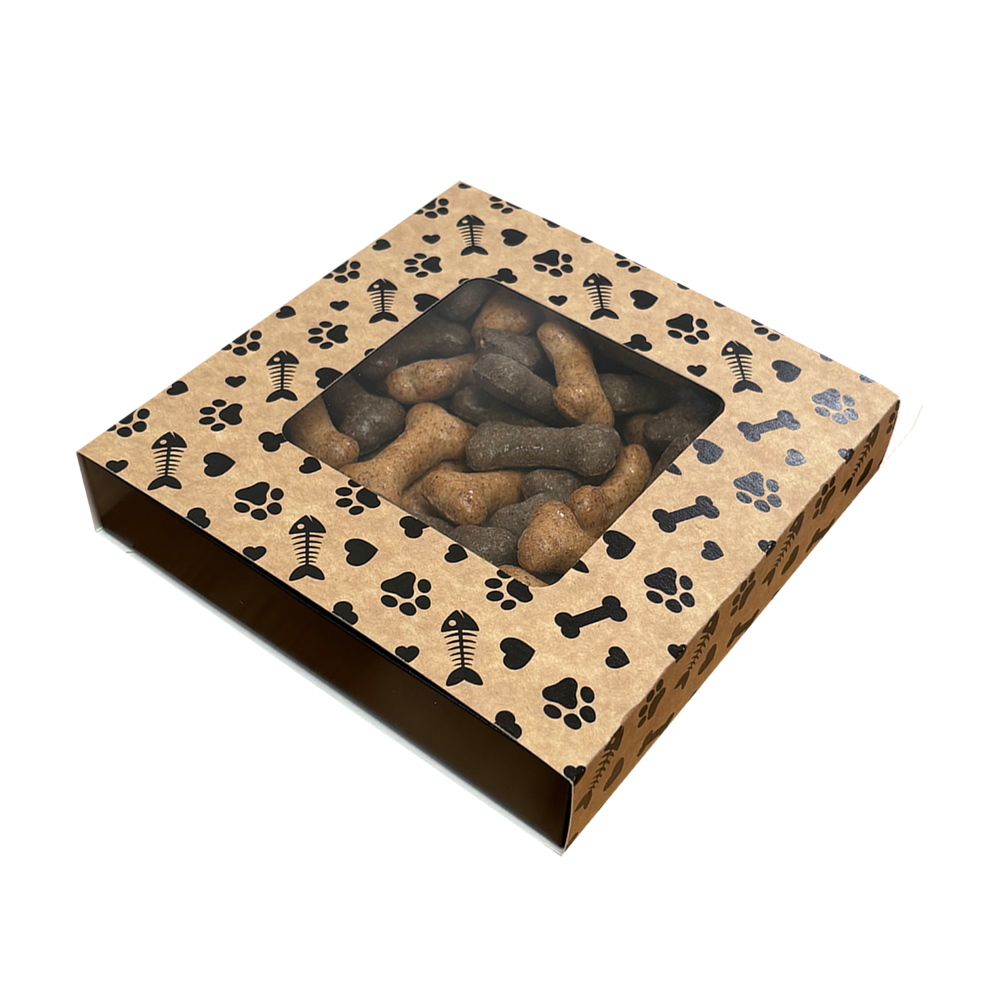 Dog Print Square Box Medium with Window - 155 x 155 x 30mm