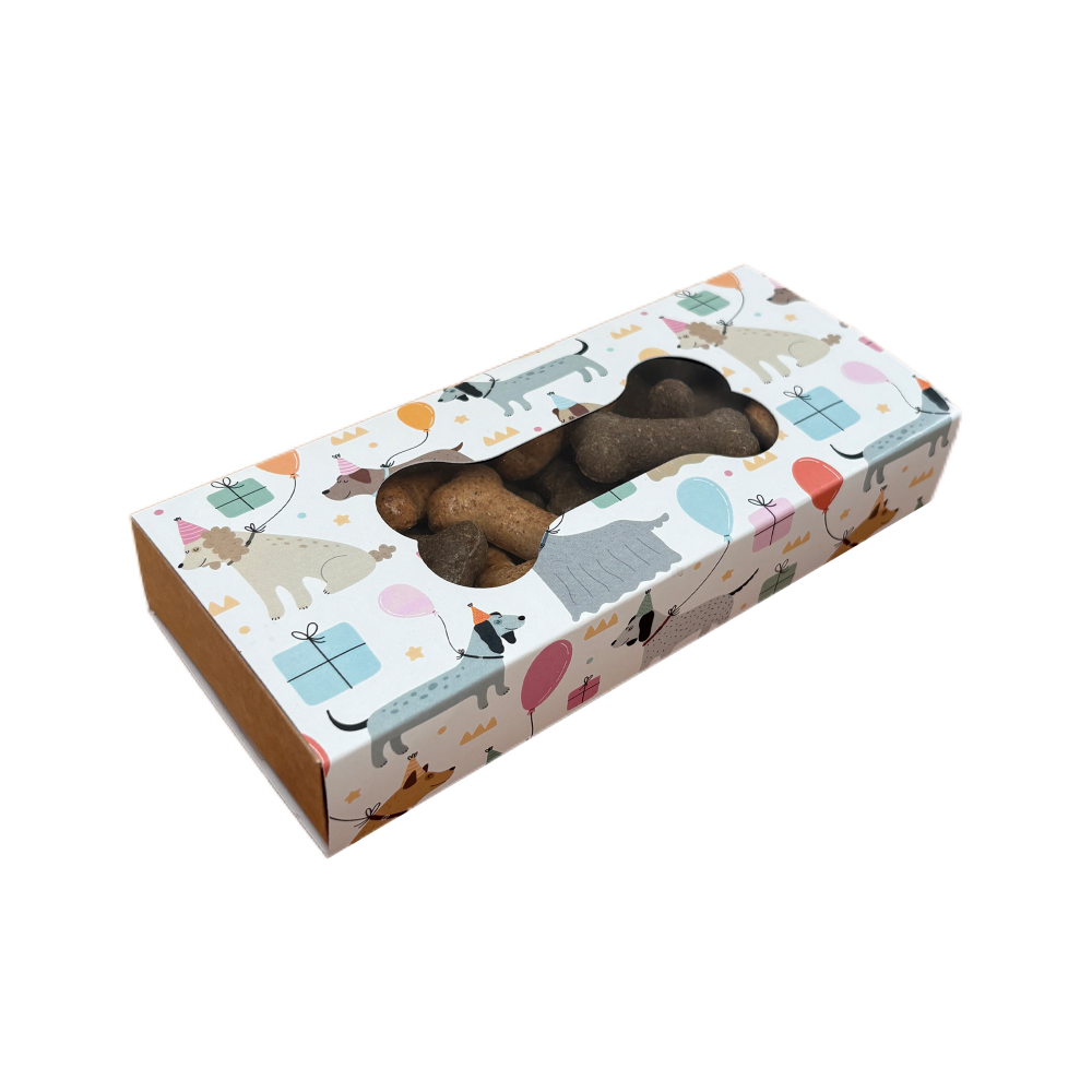 Dog Birthday Sleeve Box Small with Bone Shaped Window - 175 x 75 x 30mm