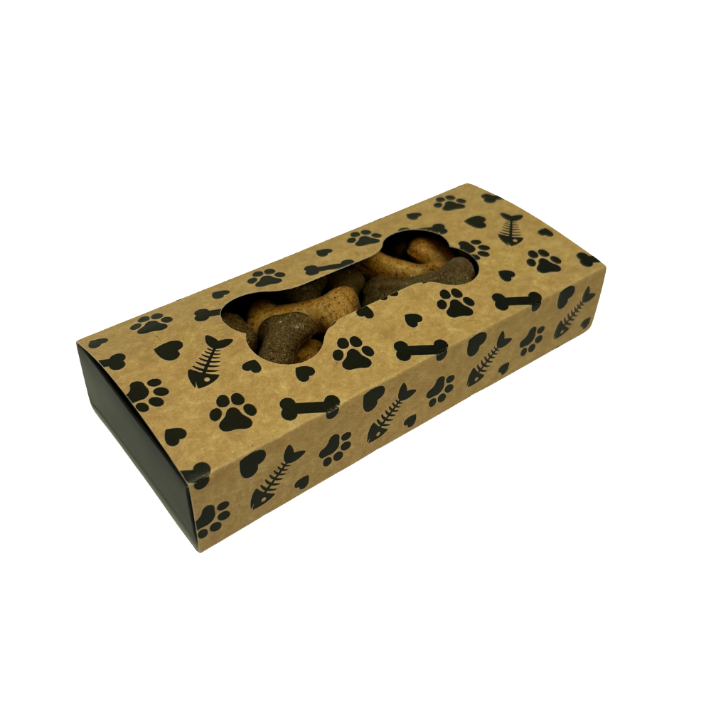 Dog Print Sleeve Box Small with Bone Shaped Window - 175 x 75 x 30mm