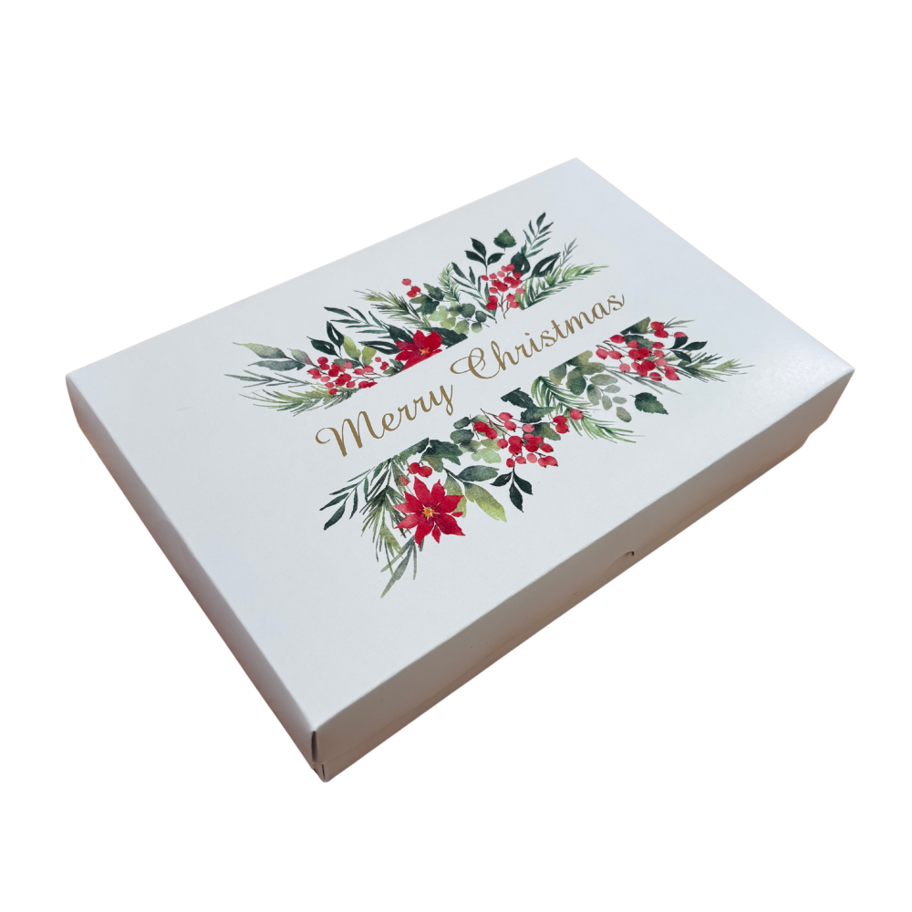 Christmas Floral Rectangle Box Medium Deep with Board Lid - 240 x 155 x 50mm