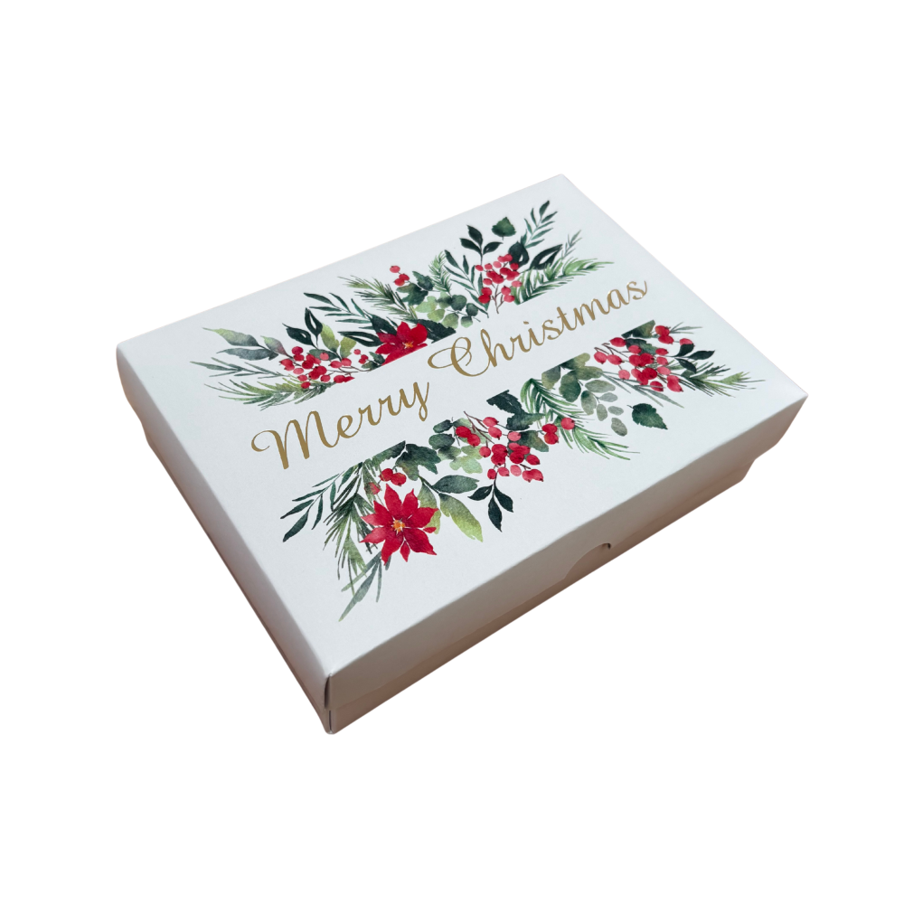 Christmas Floral Rectangle Box Small Deep with Board Lid - 165 x 115 x 50mm