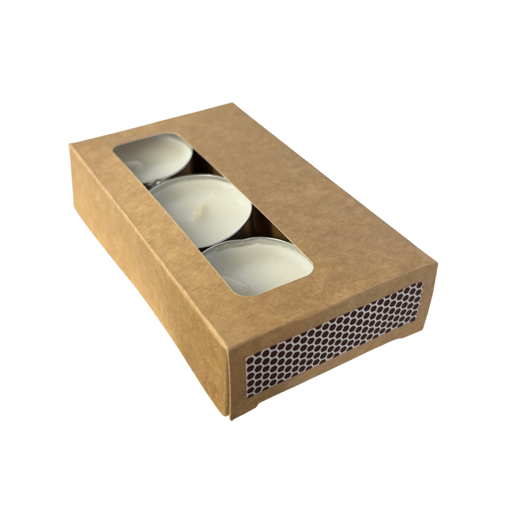 Tealight Match Box with 6pk Insert, Match Section, Strike Strip & Window Lid - 120 x 70 x 27mm