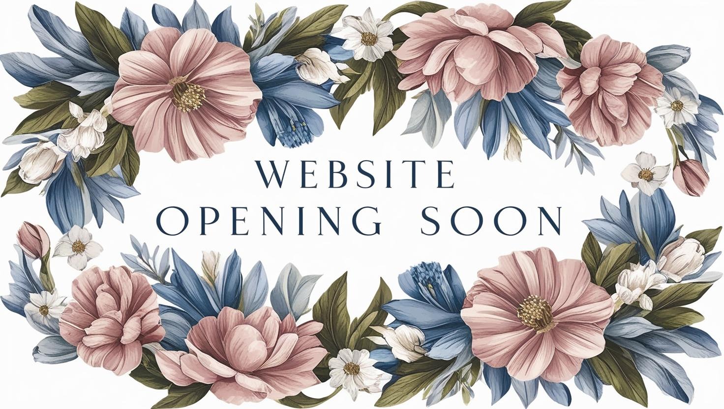 website opening soon banner with floral  surround dusky pinks, blues whites summer realistic.jpg