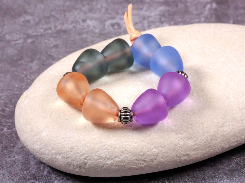 Etched glass beads set of four pairs – various colours