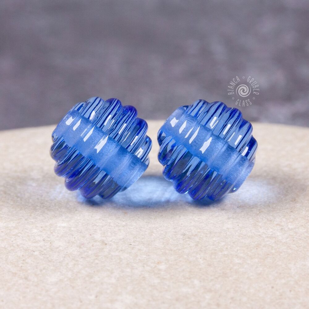 10mm glass ribbed round pairs - blue