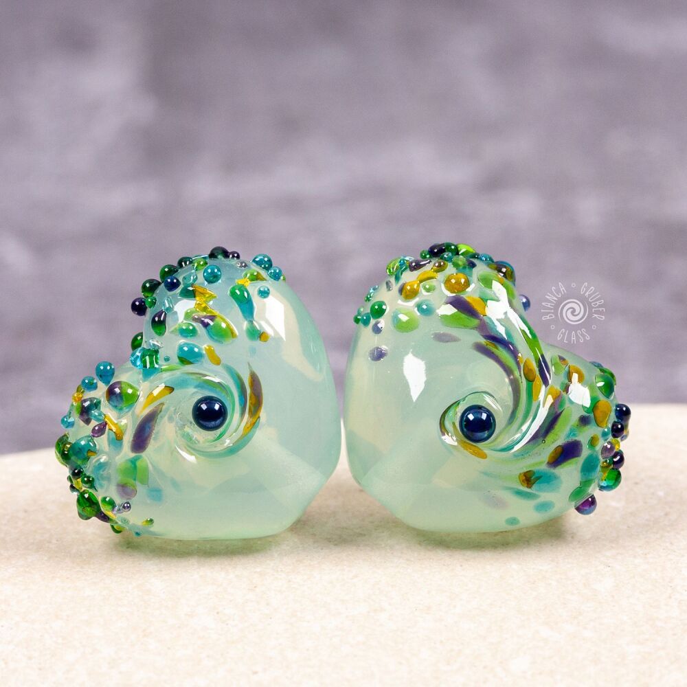 Small heart frit bead pair - forest