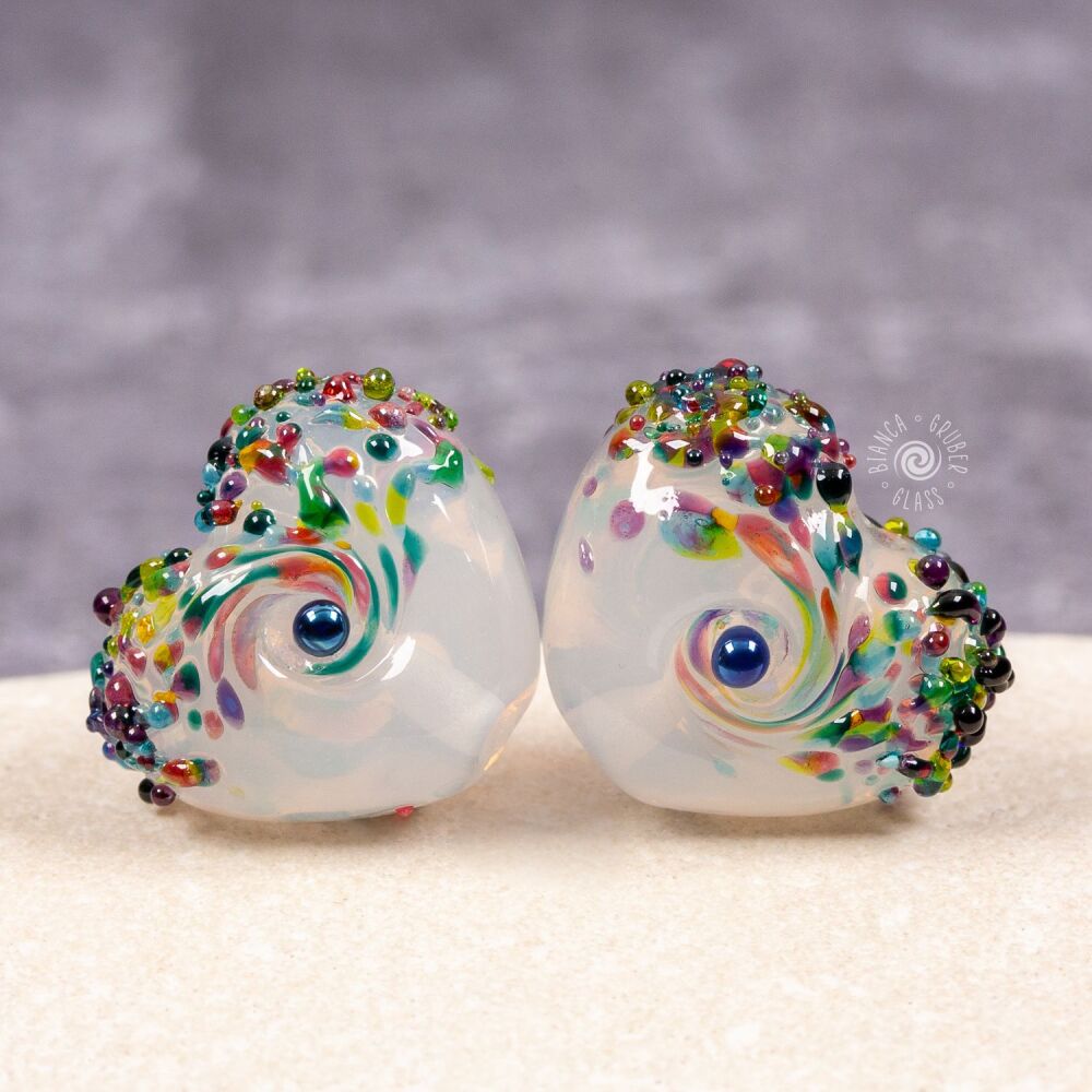Small heart frit bead pair - kaleidoscope