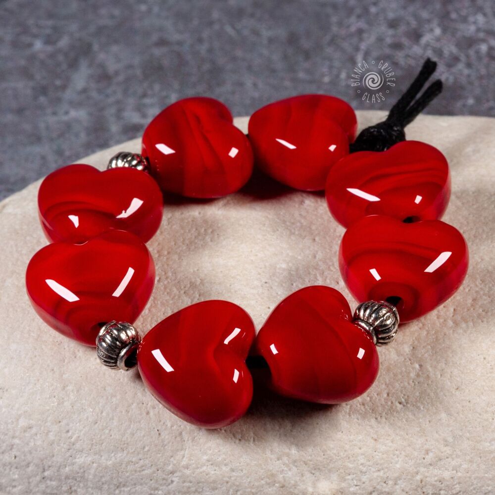 Small heart bead set of four pairs – opaque red