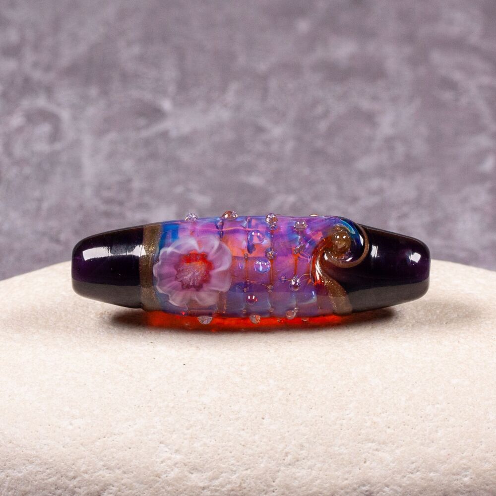 Silver glass long bead