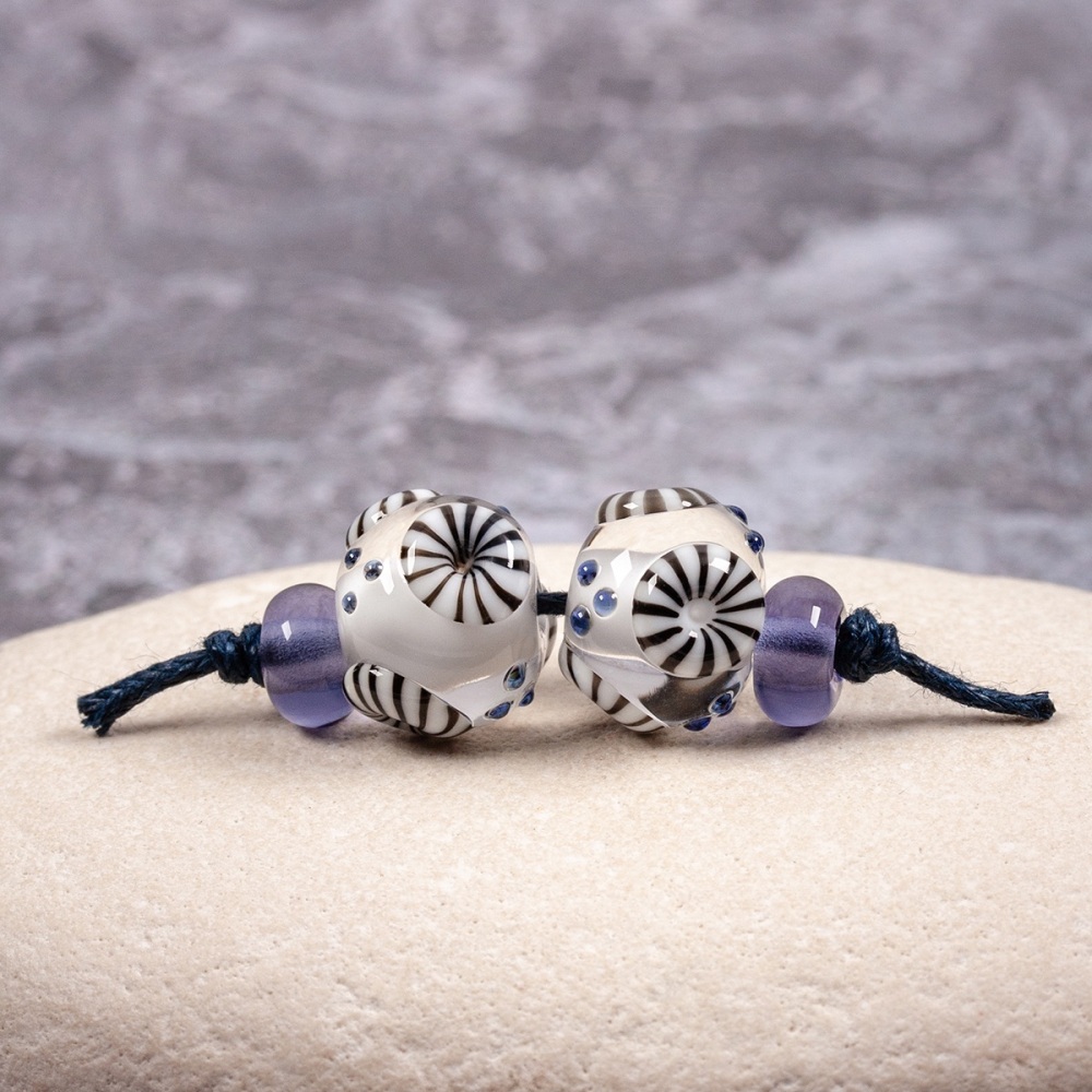 Black and white murrini bead pair set
