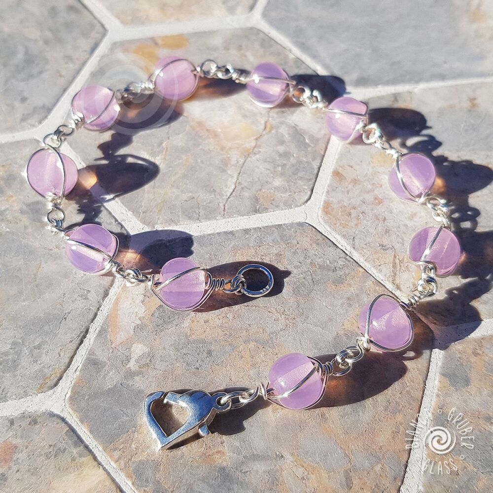 Sterling silver and glass beaded bracelet - pink