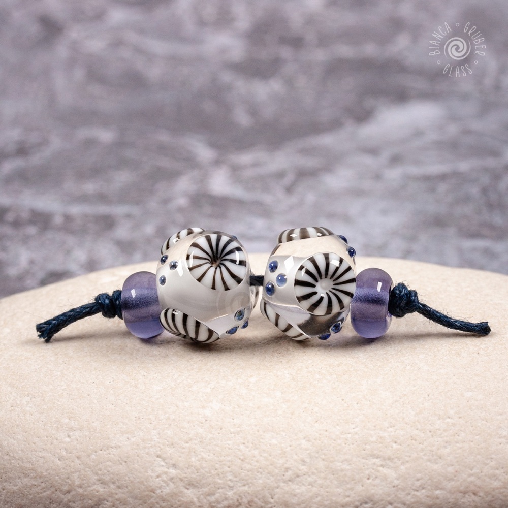 Black and white murrini bead pair set