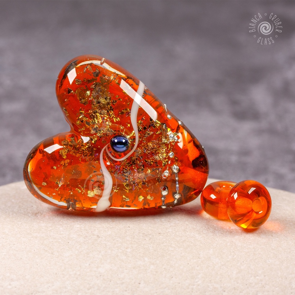 Marmalade orange and gold heart with matching spacers - Large