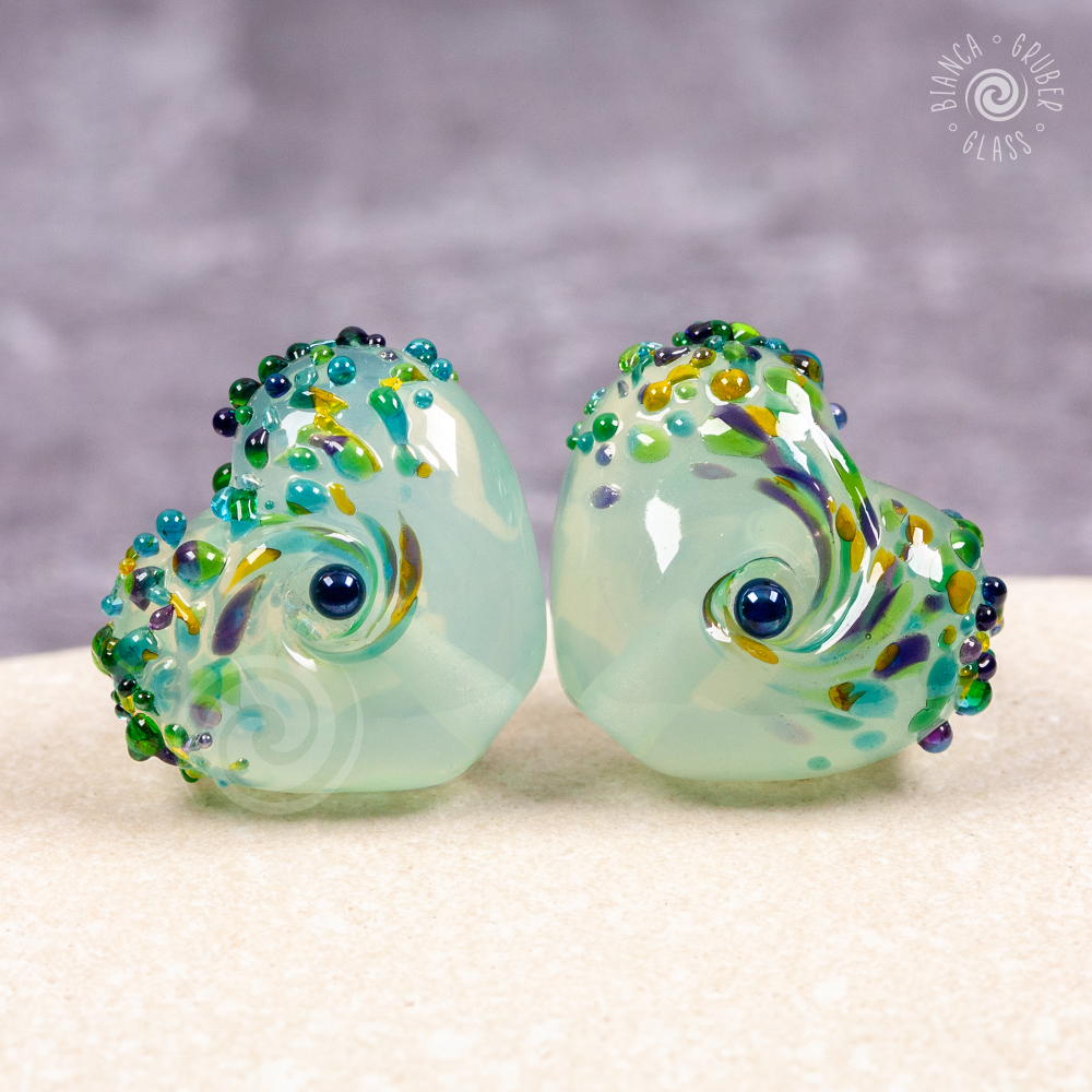 Small heart frit bead pair - forest
