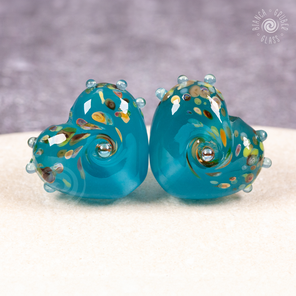 Small heart frit bead pair - teal