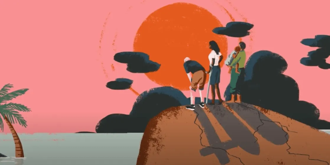 Picture clipart of people looking at sunset at a shore.