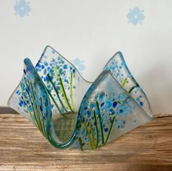 blue draped candle dish