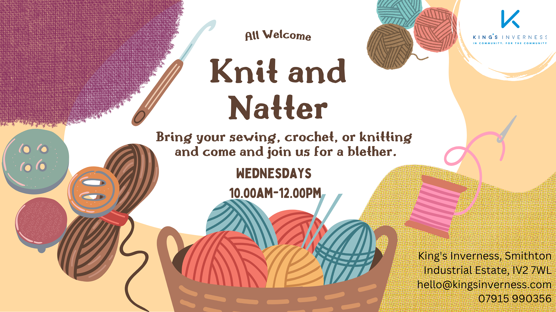Beige Playful Knitting Workshop Poster (16 x 9 cm)