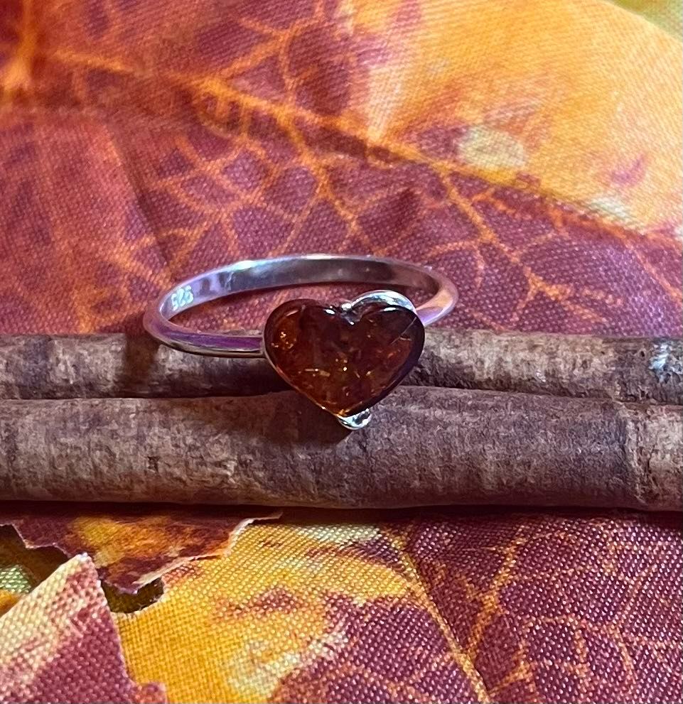 925 Sterling Silver And Amber Heart shaped Ring