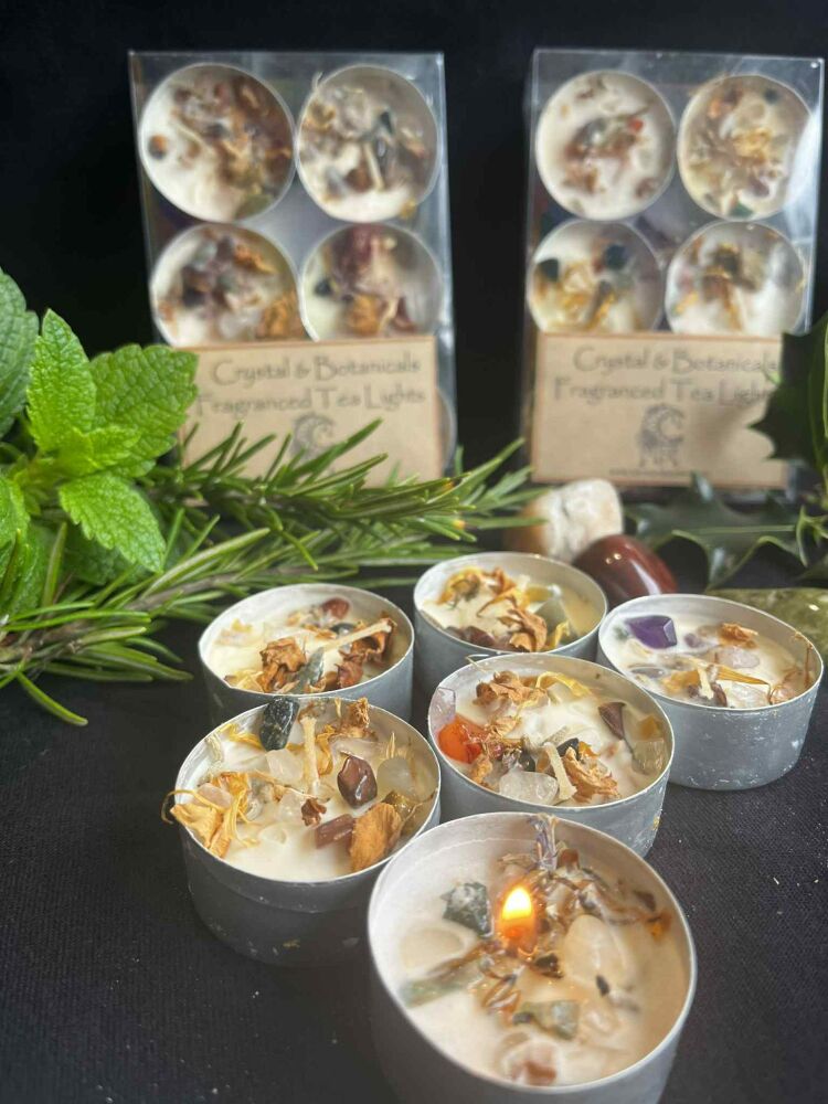 Crystal and botanical fragranced tea Lights