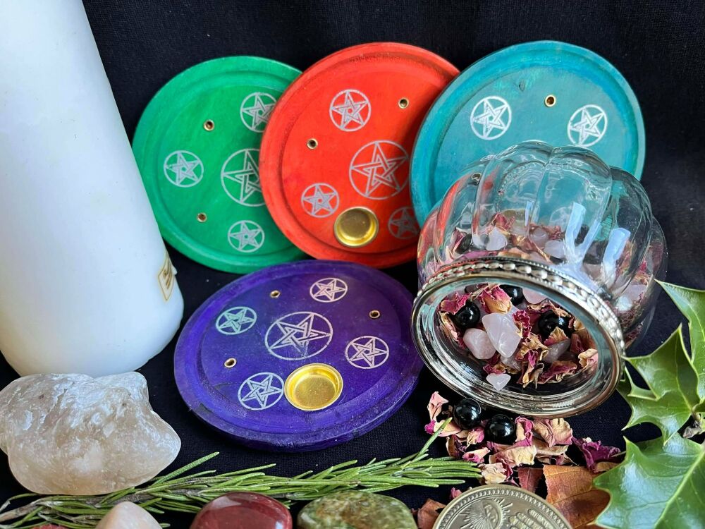 Round coloured Incense holder - Pentagram Design
