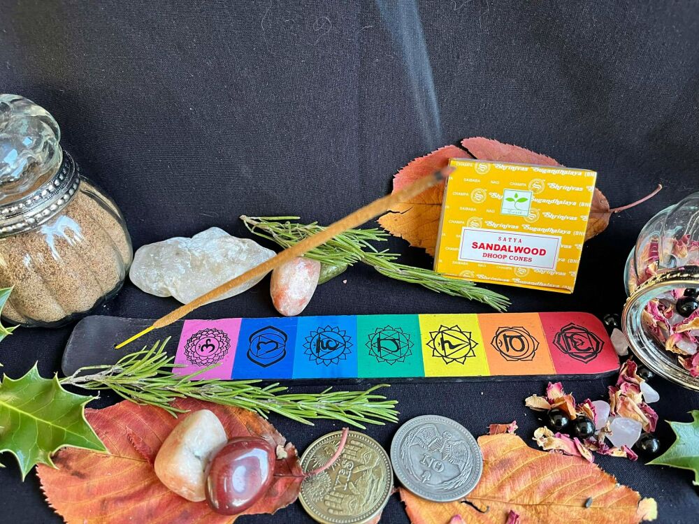wooden chakra incense holder