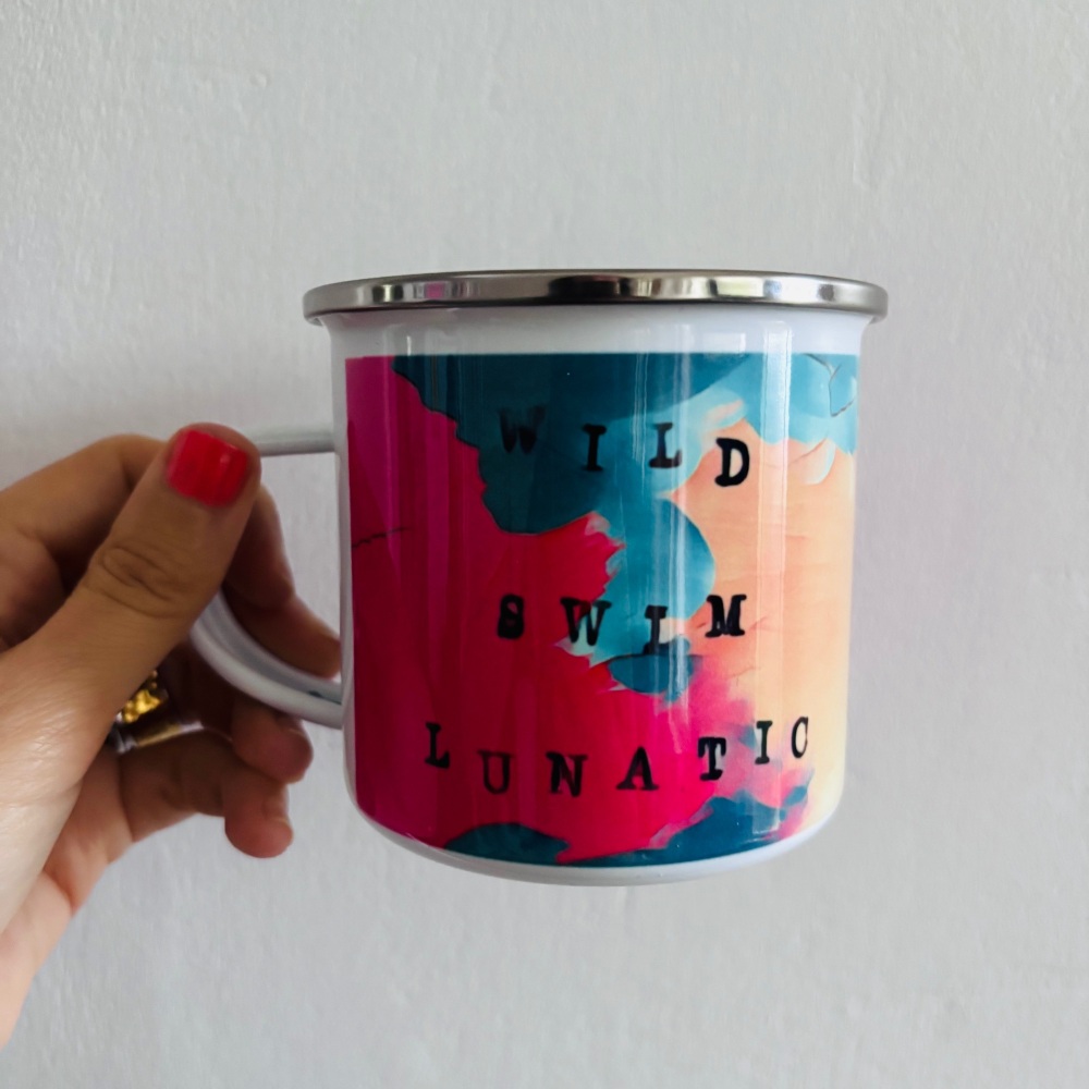 Wild swim lunatic enamel mug