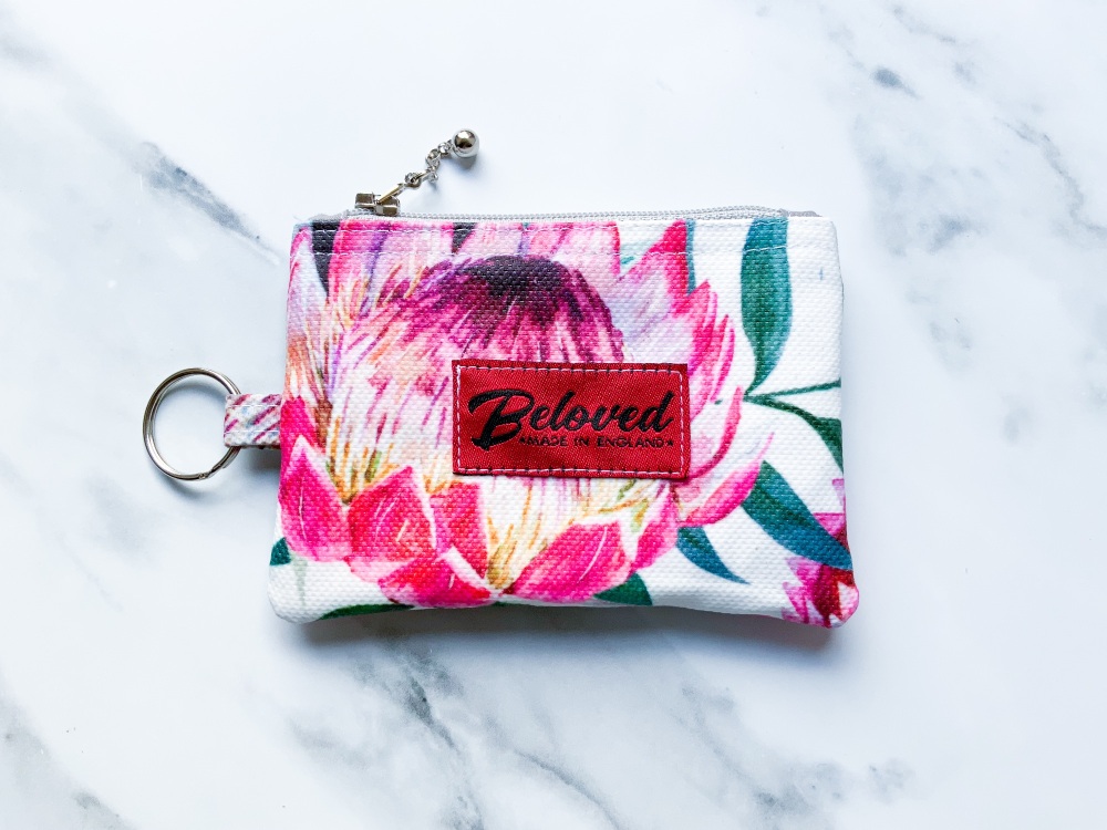 Pink King protea key purse