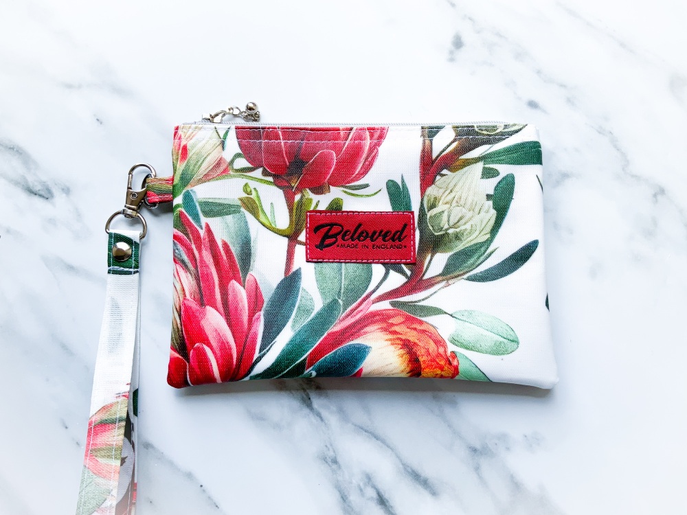 Bold orange/rust protea travel pouch/purse