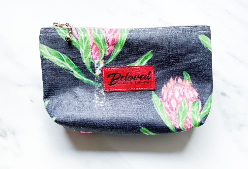 Charcoal and pink protea small cosmetic bag