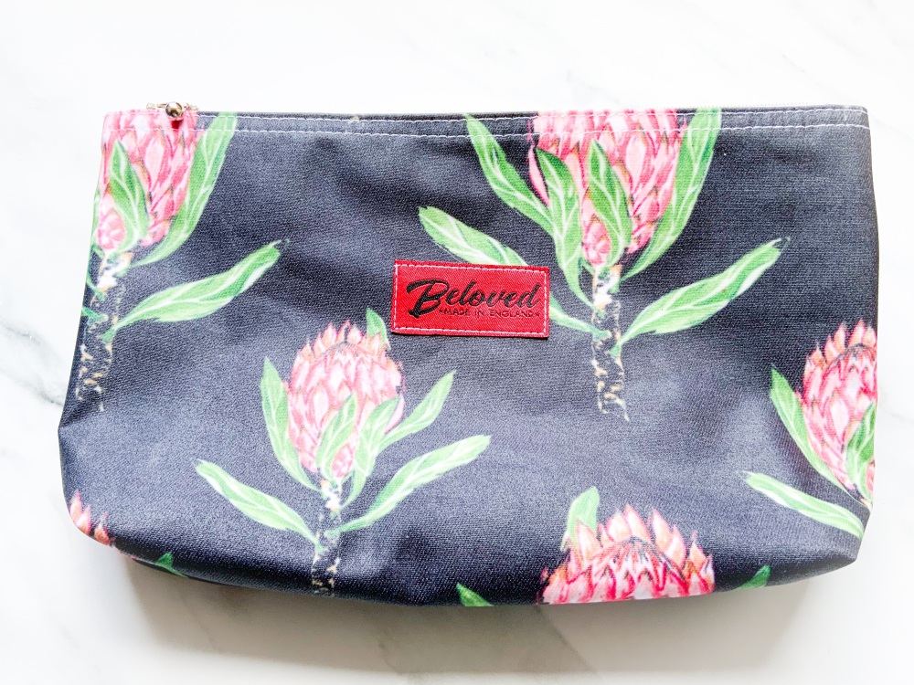 Charcoal and pink protea large cosmetic bag