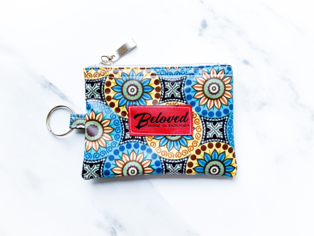 Blu/yellow sunflower key purse