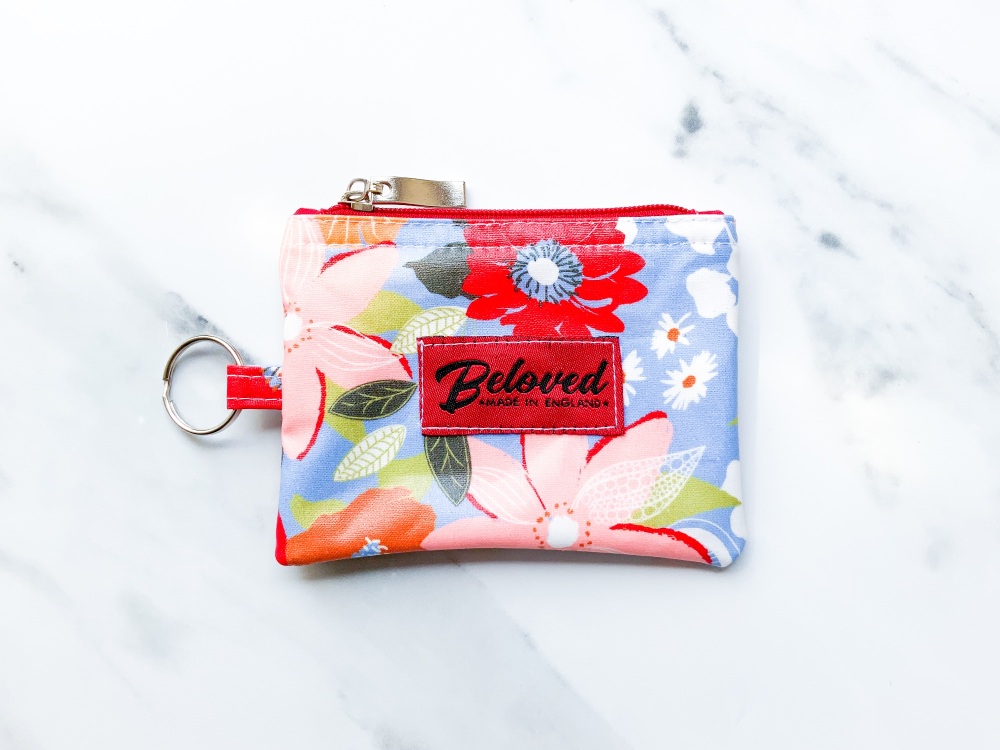Blue/red floral key purse
