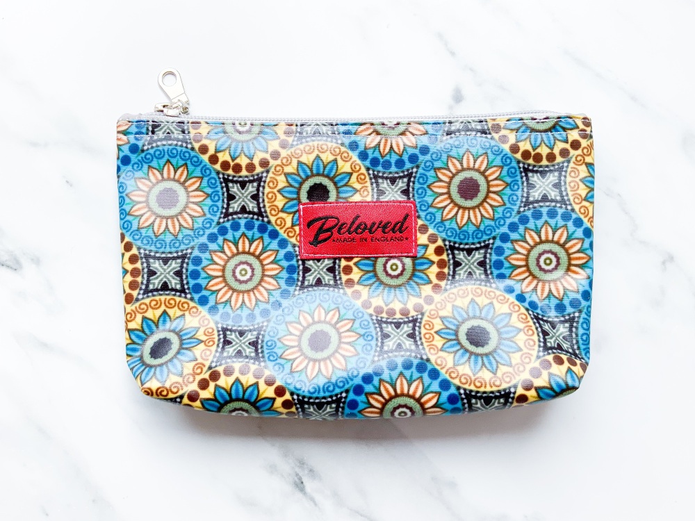 Blue/yellow sunflower medium cosmetic bag