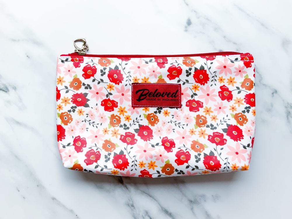 Red/pink floral medium cosmetic bag