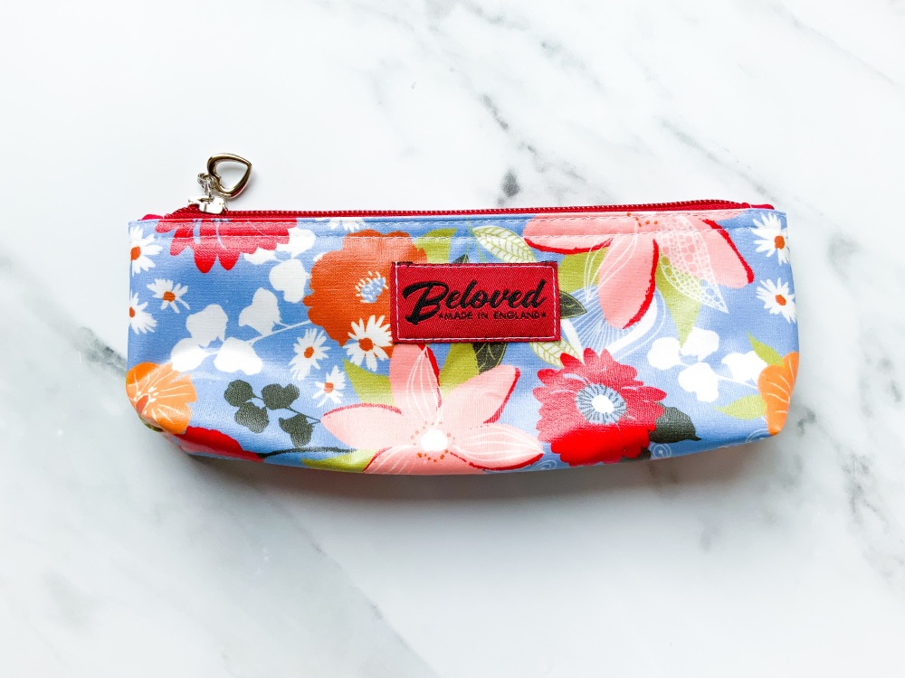 Blue/red floral skinny cosmetic bag