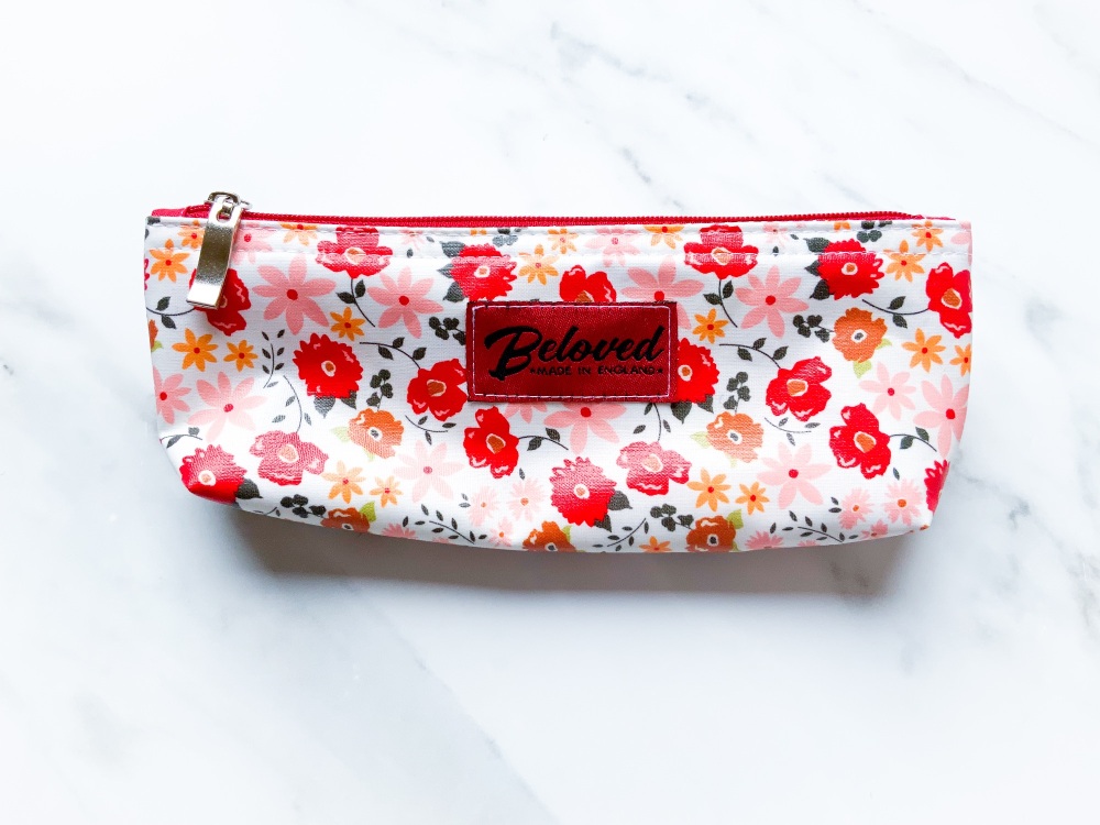Red/pink floral skinny cosmetic bag