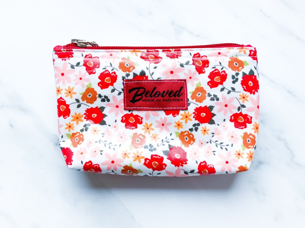 Red/pink floral small cosmetic bag
