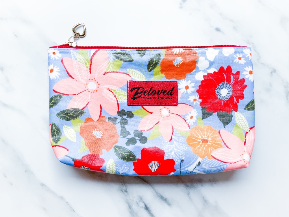 Blue/red floral small cosmetic bag